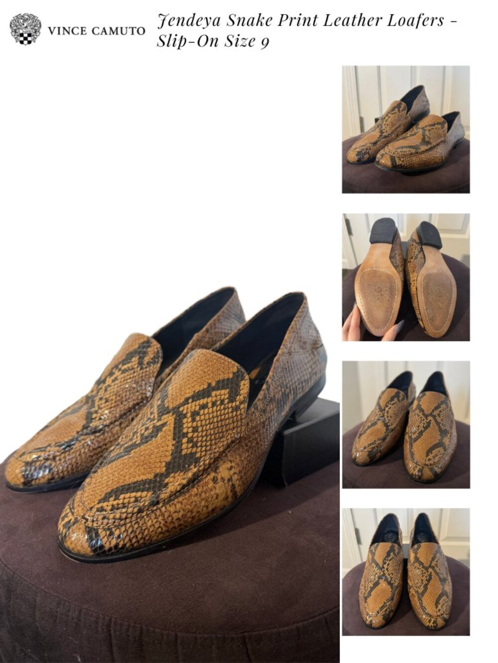 Vince Camuto Jendeya Snake Print Leather Loafers - Slip-On Size 9